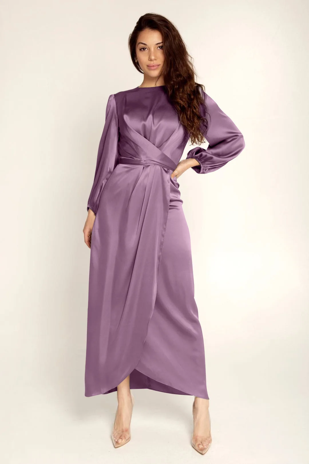 

2021 Pure Color Elegant Waist Dress Ladies Satin Muslim Long Skirt Temperament Black Autumn and Winter Super Long One-step Skirt