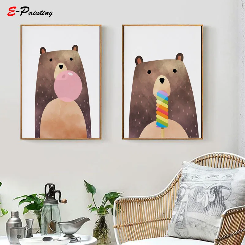 Современные настенные художественные детские животные постер Милая коричневая
