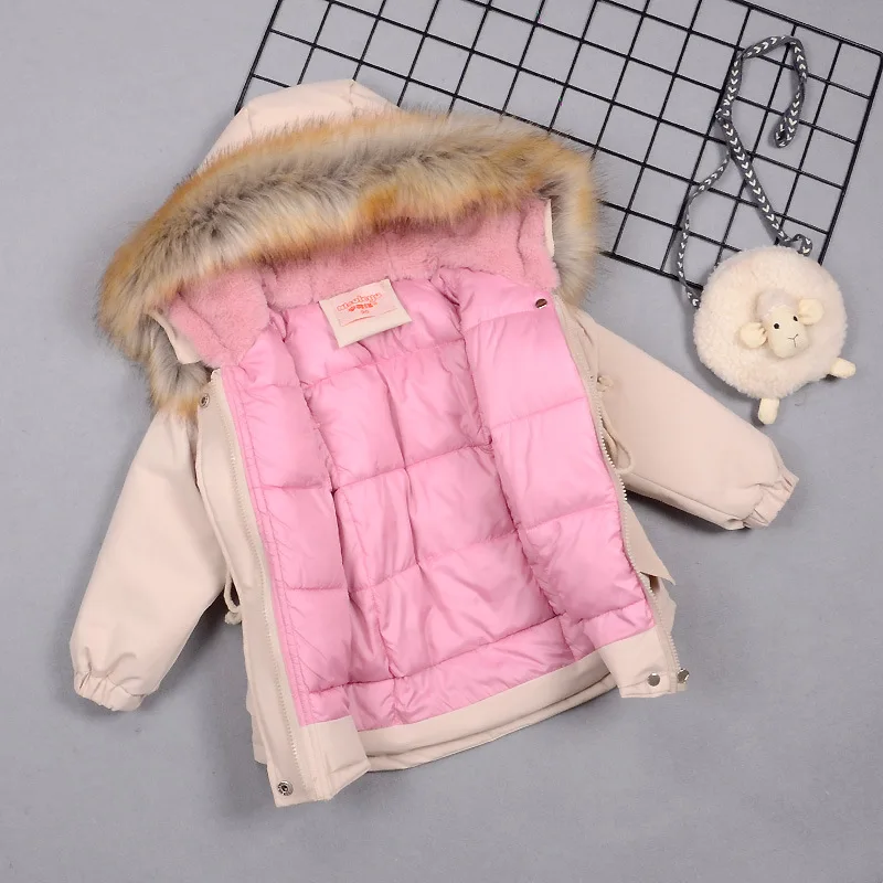 

2020 Kids Winter Jackets for Girls 2-7Y Children Snow Wear Windbreaker with Fur Collar Toddler Autumn Thick Parka Windproof