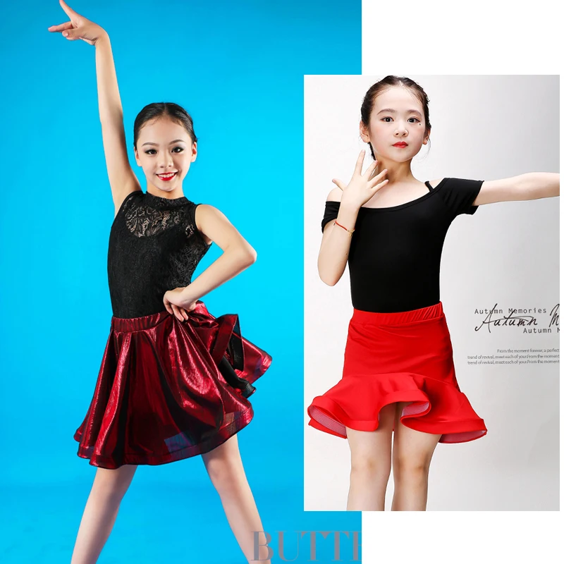 

Новая юбка для латинских танцев для девочек, юбки для бальных танцев, сальсы, танго, детское кружевное платье для латинских танцев, раздельн...