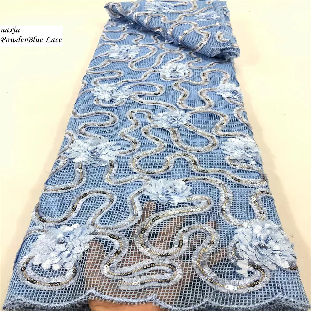 

French 3d Flowers Lace Fabric 2021 High Quality Embroidery African Net Laces Nigerian Tulle Fabrics 5 yards/pcs