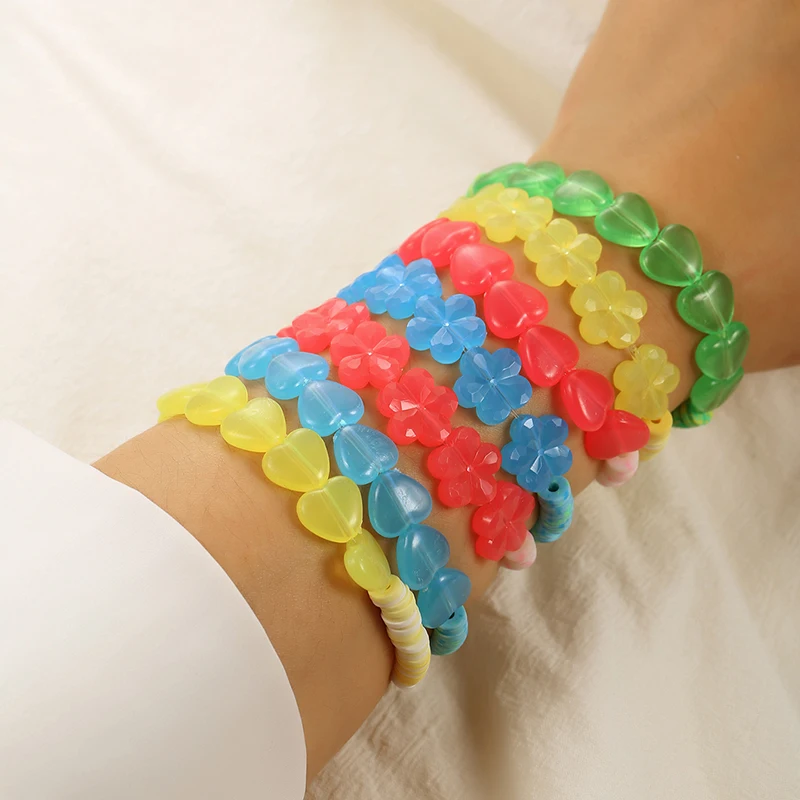 

7Pcs/Set Korean Fashion Love Heart Resin Acrylic Womens Bracelet For Female Couple Bracelets Christmas Party Jewelry Gift Set