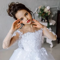 white bow tulle flower girl dress birthday wedding party dresses backless long sleeves appliques first comunion custom made