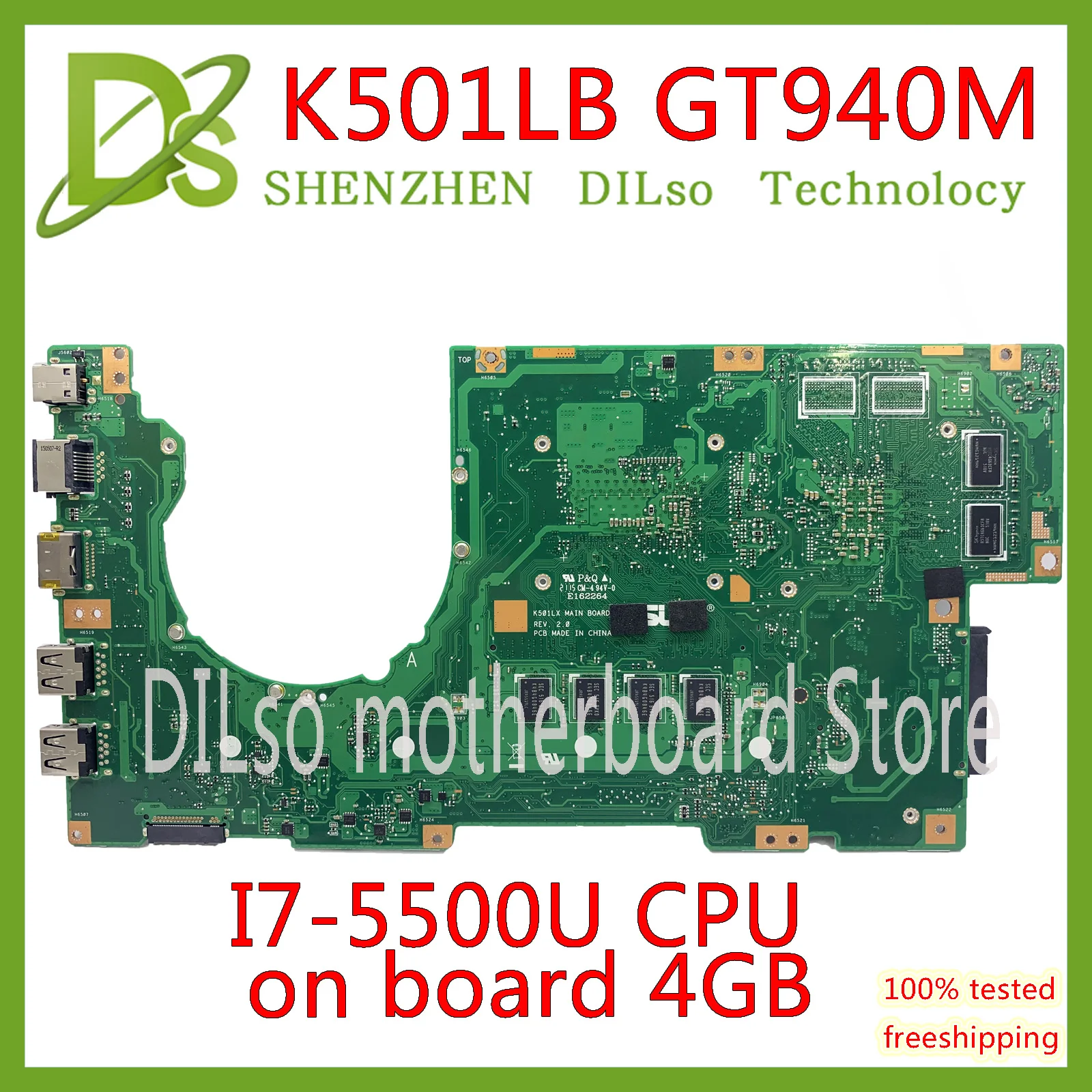 Online KEFU K501LX Motherboard Für ASUS K501LN K501LB A501L K501L V505L Mainboard I7-5500U 4G RAM GTX940-2GB Motherboard Test Arbeit 100%