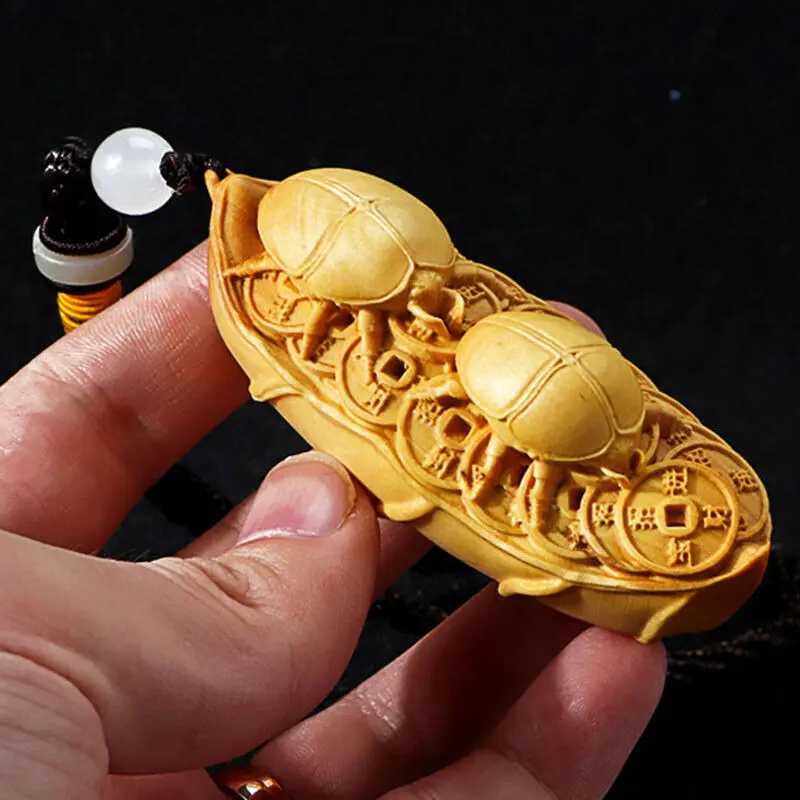 

7.8 X 3.3 CM Wealthy Beetles Hand Carved Boxwood Figurine Carving Mascot Sculpture - #ZXJ028