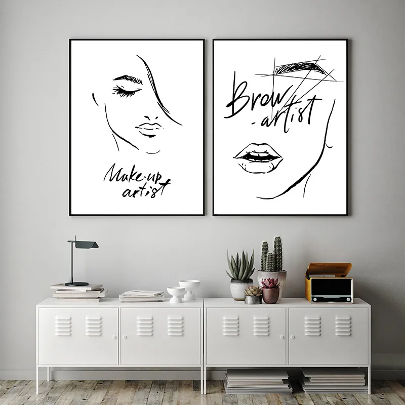 

Fashion MakeUp Wall Art Canvas Eyebrow Art Print Lips Eyelashes Poster And Print Beauty Salon Wall Picture Girls Room Decor