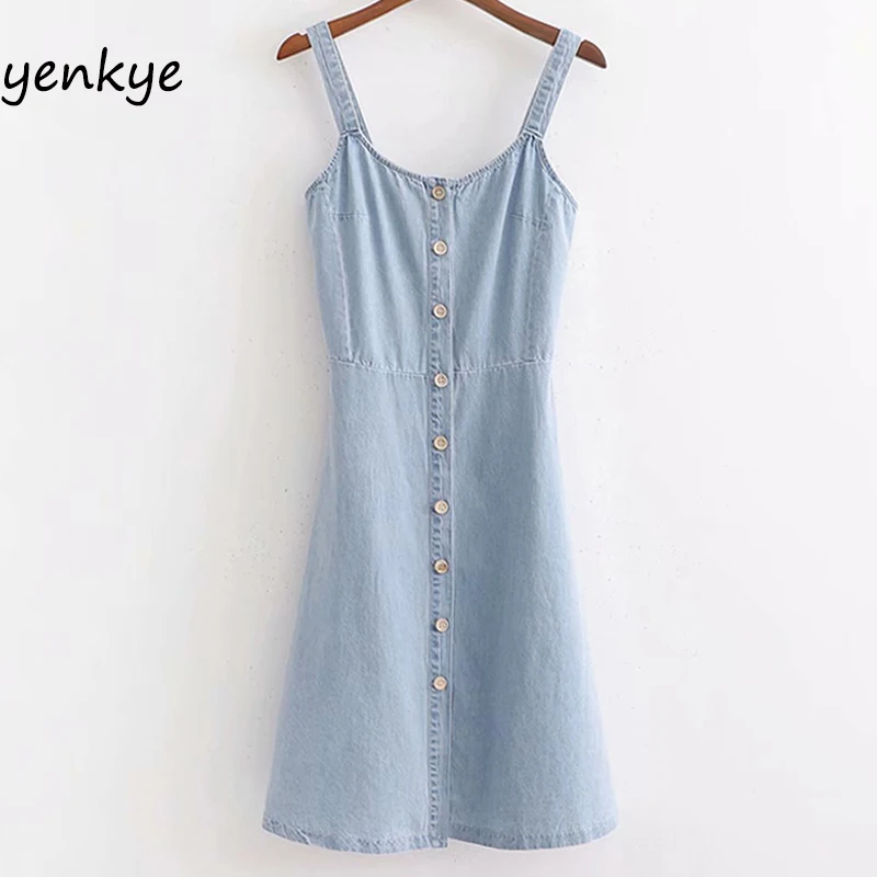 Сексуальное женское платье на бретельках винтажный светильник Синее джинсовое