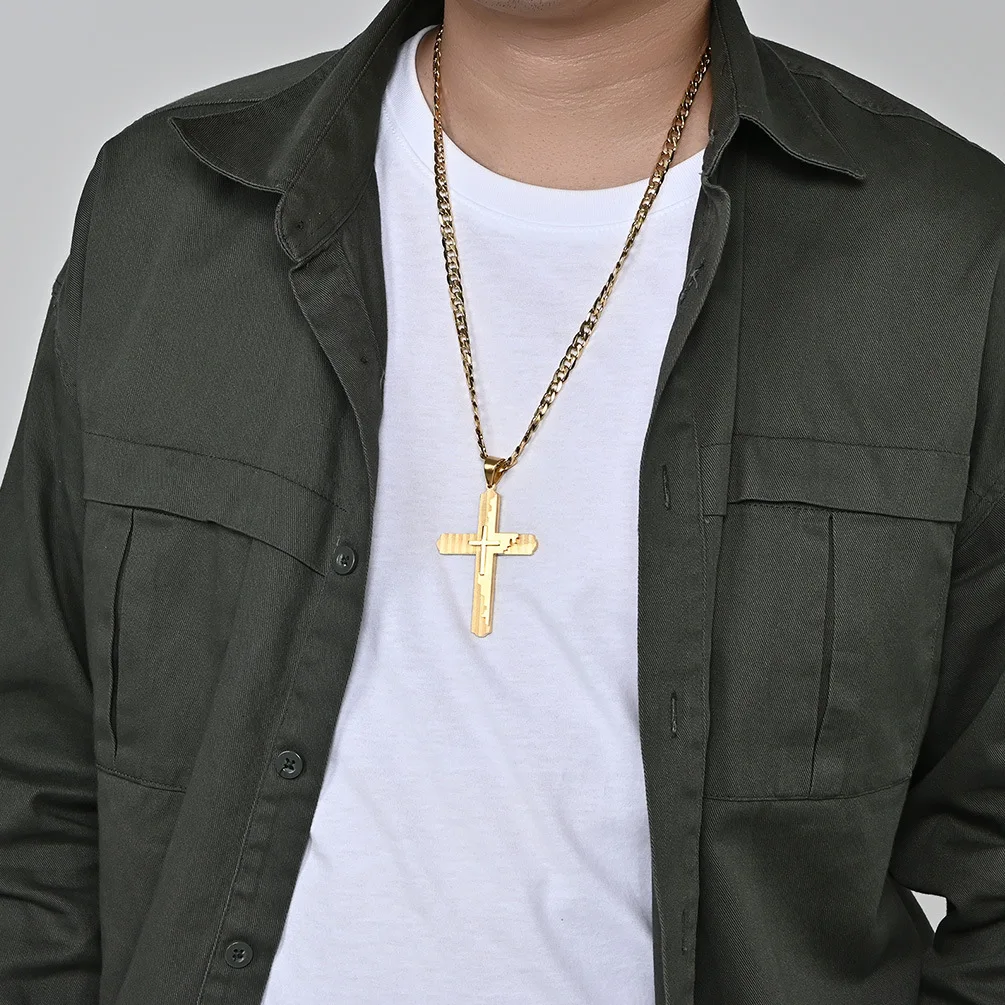 

Bohemia Gold Color Jesus Cross Pendant Women's Fashion Jewelry Wholesale Stainless Steel Chain Necklaces For Men Accessories