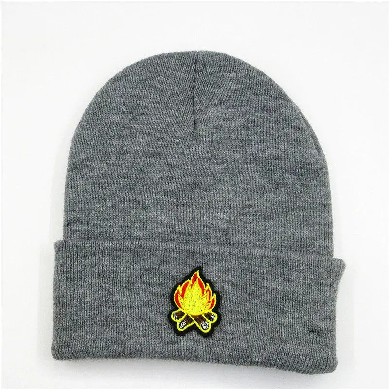 

2020 Cotton Fire Embroidery Thicken Knitted Hat Winter Warm Hat Skullies Cap Beanie Hat for Men and Women 29