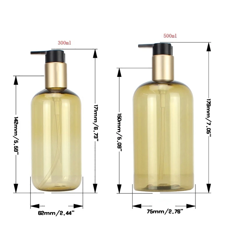 

11UF 2pcs 300ml 500ml Empty Pump Lotion Bottles Dispenser Refillable Containers for Shampoo and Conditioner
