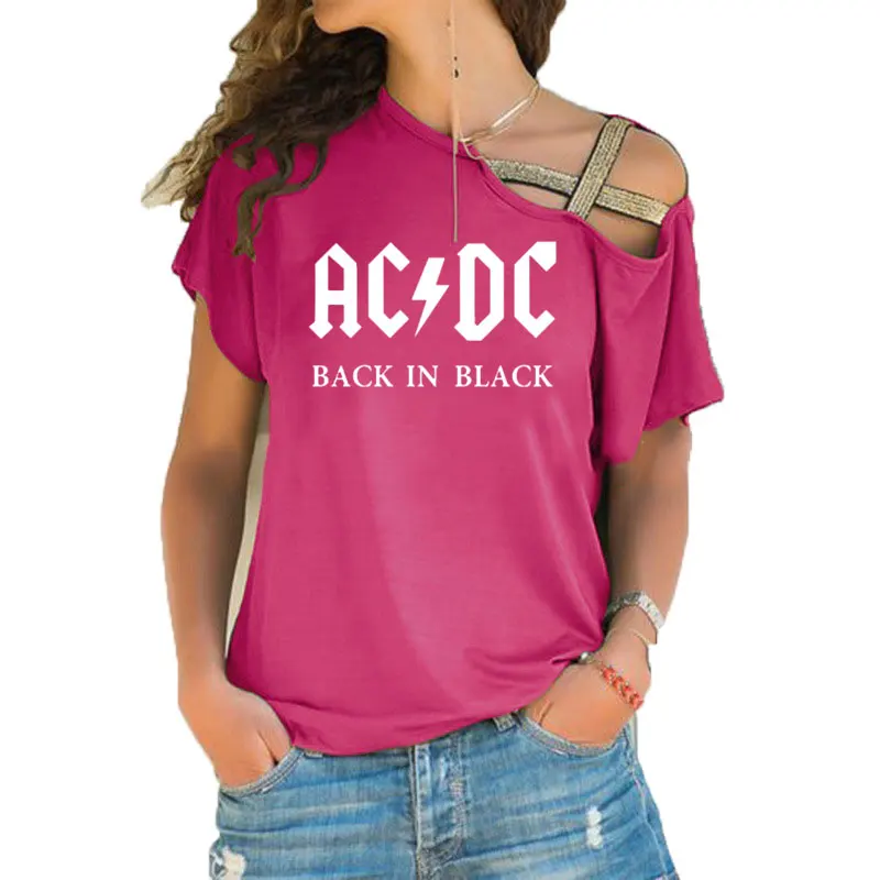18 Группа ACDC футболка в стиле рок женские ACDC с буквенным принтом футболки хип хоп Рэп музыка асимметричное, с короткими рукавами Skew Крест повязки топы тройник - Цвет: 18