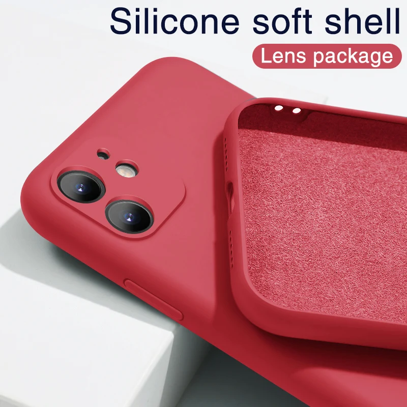 

Square Liquid Silicone Phone Case For iPhone 11 12 13 Pro Max Mini X XS Max XR Full Lens Protection Cover Color Back Cover Case