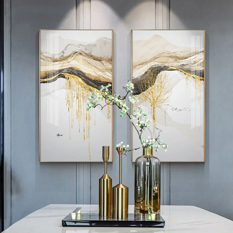 Самодельная Абстрактная Картина на холсте с золотым солнцем пейзаж настенные