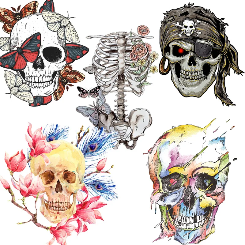 

Punk Patches Clothing Skull Stickers Biker Stripe For Jacket Thermo Stickers On Clothes Iron-On Transfers For Clothing Applique