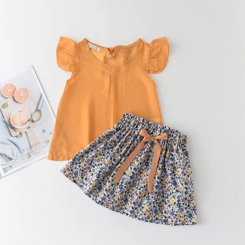 

Cute Toddler Kid Girls Sleeveless Chiffon Tops Yellow Floral Tutu Skirts 2pcs Clothes Set Outfit Suit Set Summer Infant Clothing