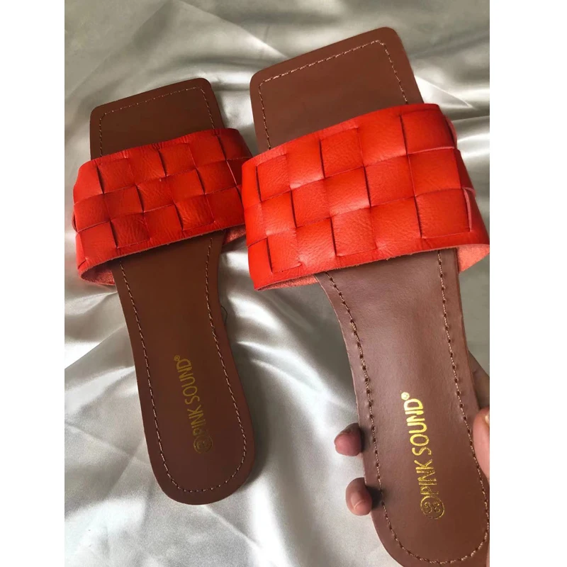 

2021 summer new style fashion casual solid color comfortable all-match cross diamond square open toe outdoor Women Slippers