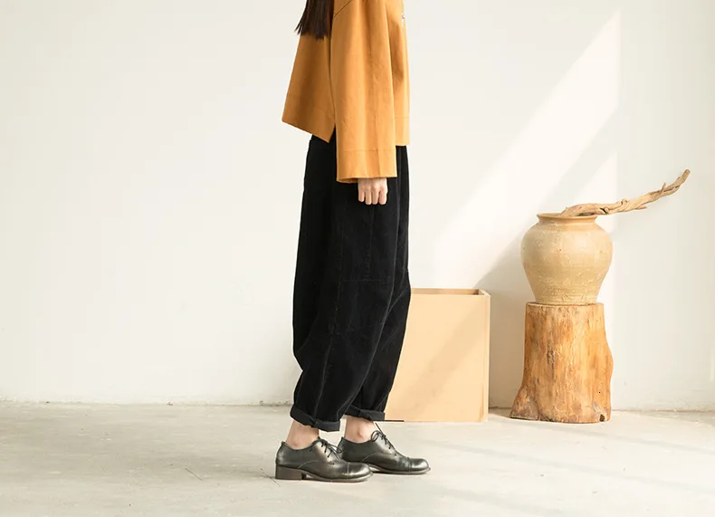 NINI WONDERLAND Corduroy Harem Pants Woman Autumn Low Crotch Ankle Length Pants Elastic Waist Female Loose Trousers Casual