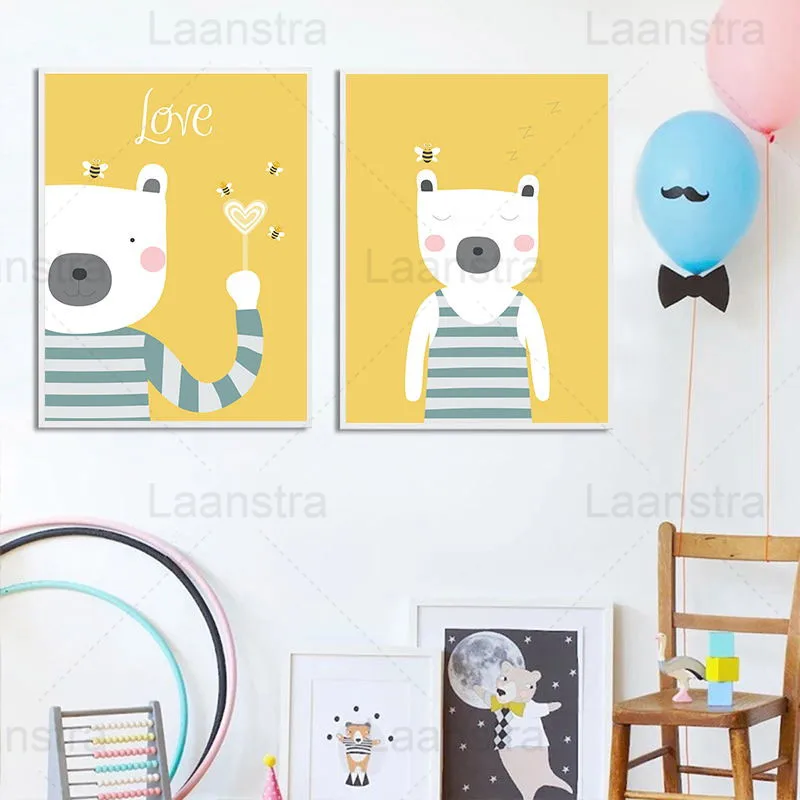 

Cartoon Home Decoration Painting White Bear Children Room Wall Art Canvas Poster Bee Living Room Prints Kids Bedroom Pictures