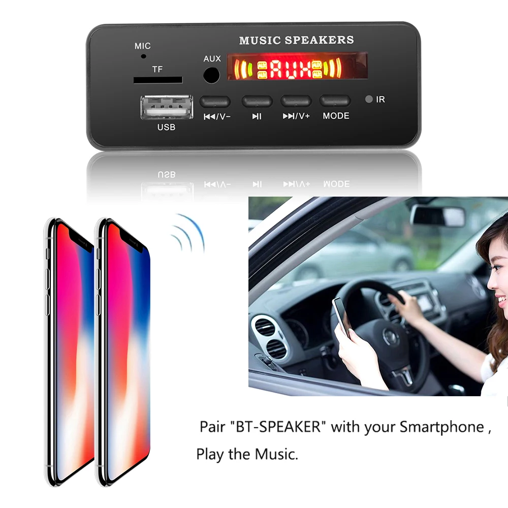 MP3 модуль 5 12 в декодер плата запись Автомобильный USB Bluetooth V5.0 Громкая связь