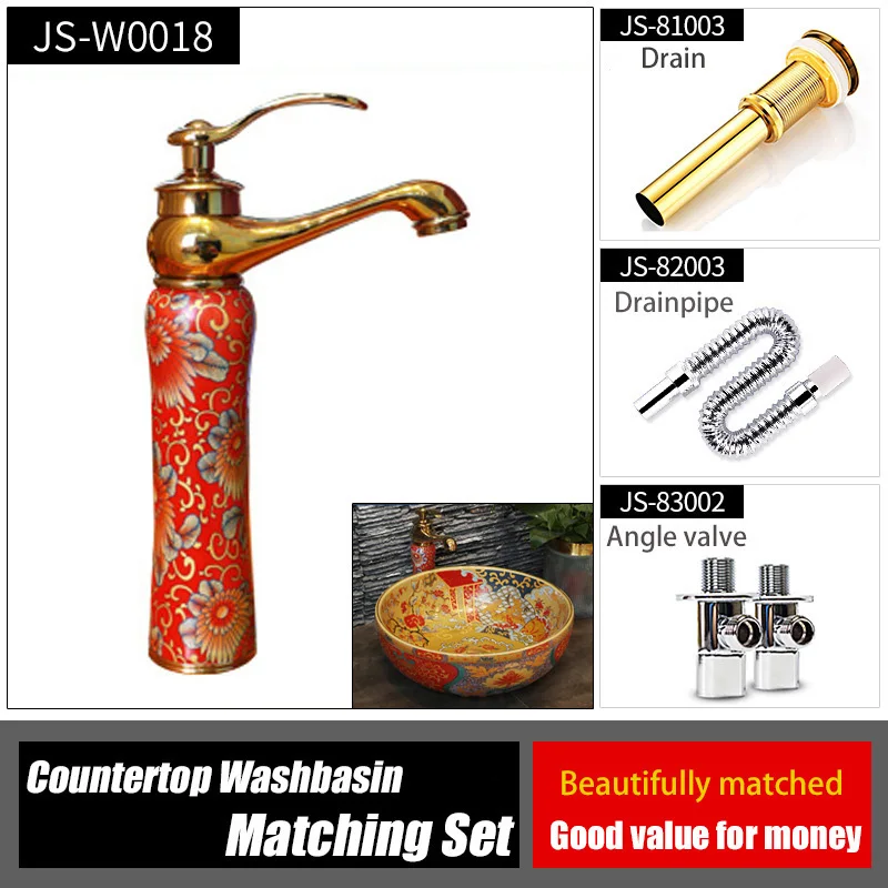 retro pattern art ceramic washbasin round bathroom sink balcony countertop basin lavatory sink household matching set drain free global shipping