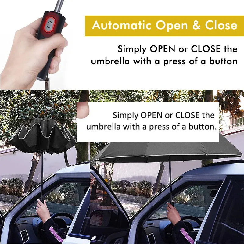 Online Ombrello Automatico Inverso Antivento Pioggia Per Uomo Donna 10 Nervature Striscia Riflettente Portatile 3 Pieghevole Ombrello Femminile Parasole Maschio