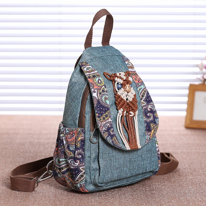 Повседневный льняной женский рюкзак в китайском стиле винтажная Холщовая Сумка