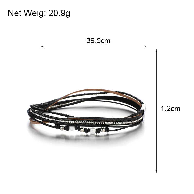

ALLYES Bohemian Leather Bracelet for Woman Fashion 2020 Pearl Crystal Beads Braided Multilayer Wrap Bracelets & Bangles Jewelry