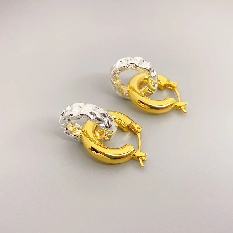 

European and American new style personality bumpy gold and silver mixed earrings women fashion brass earrings