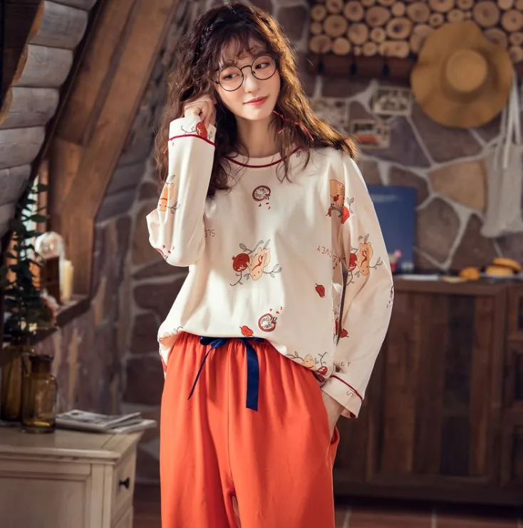 Большие размеры, M-XXL, женские пижамные комплекты, хлопок, одежда для сна, весна-осень, пижамы с длинным рукавом, пижамный комплект с круглым вырезом, женские пижамы - Цвет: MX2693