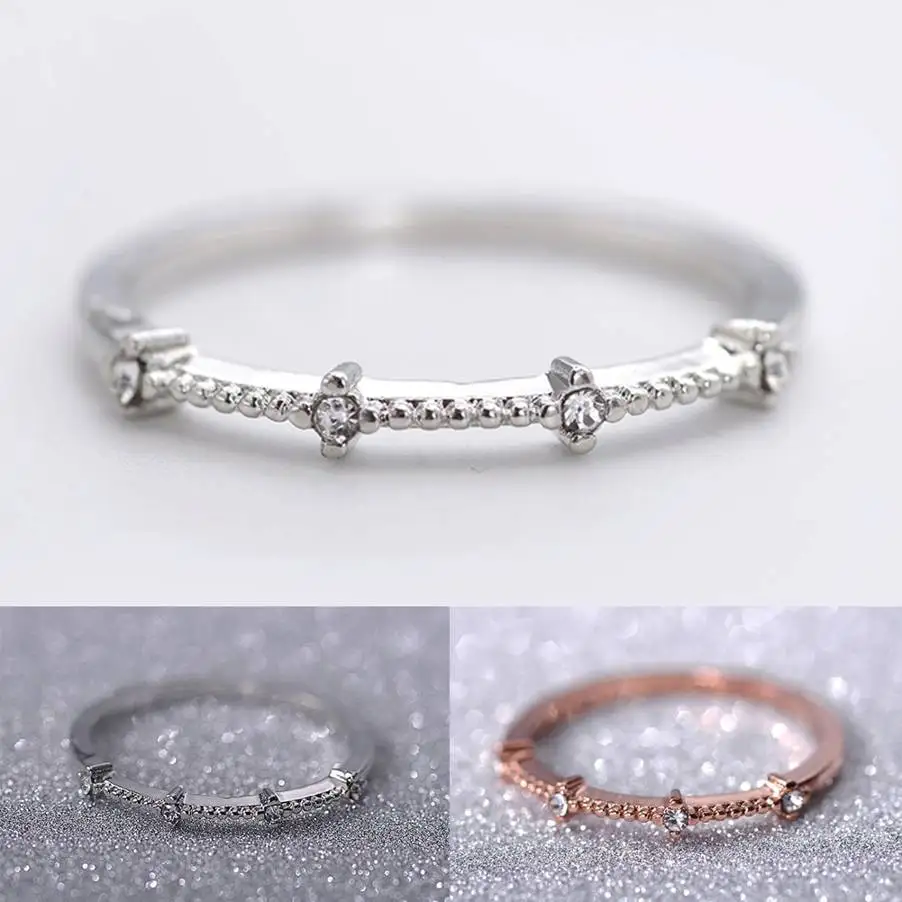 Простые Стильные изящные кольца с 4 маленькими кристаллами для женщин шикарные