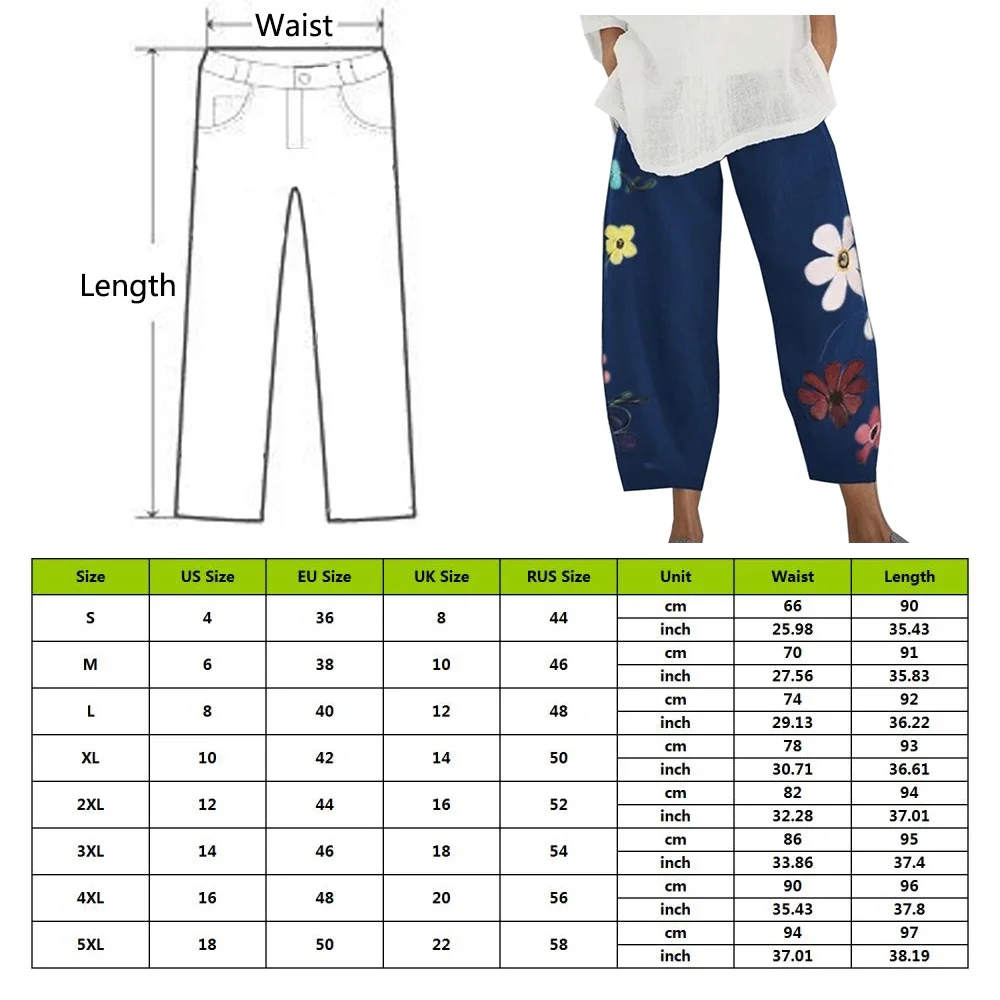 

Summer Elastic Waist Wide Leg Pants Vintage Floral Print Trouser Femme Loose Pantalon Plus Size Women Casual Harem Pants 2021