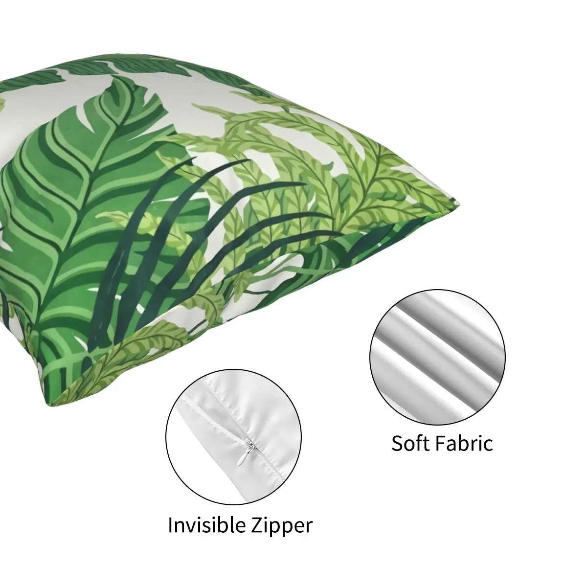 

Green Tropical Leaves Square Pillowcase Polyester Creative Decor Home Cushion Cover 18"