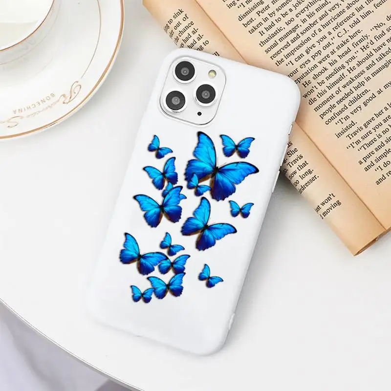 

Blue beautiful butterfly fashion Phone Case Candy Color White for iPhone 11 pro XS MAX 8 7 6 6S Plus X 5S SE 2020 XR
