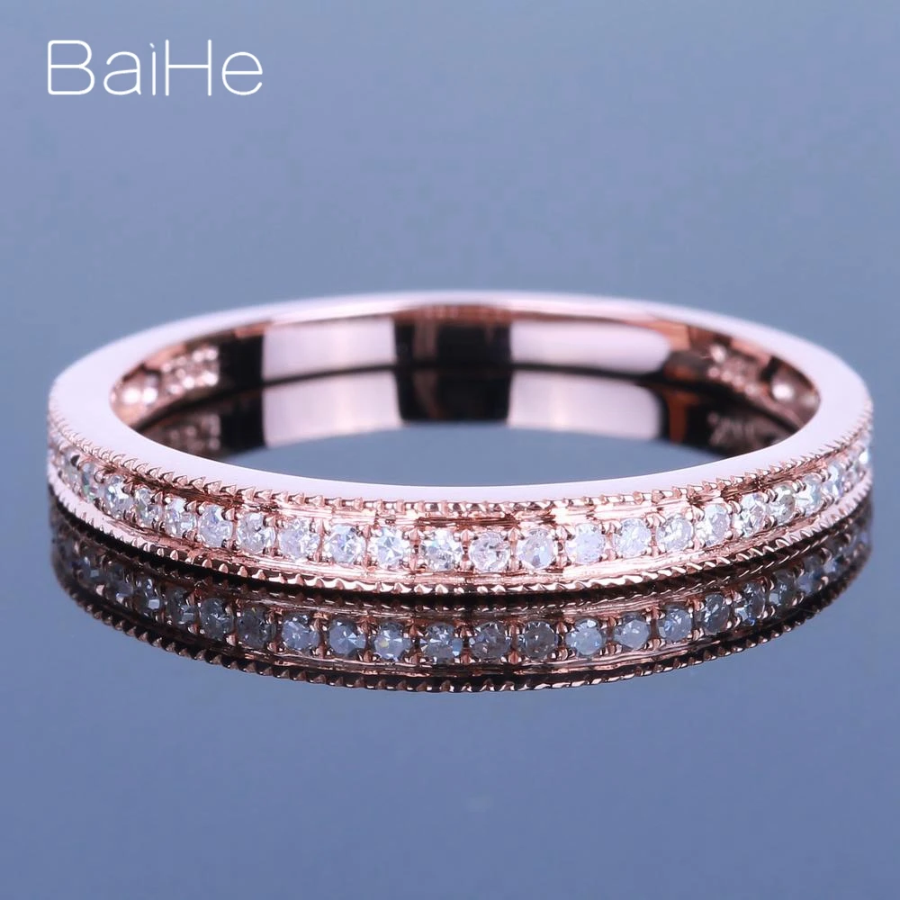 BAIHE Solid 14K розовое золото (AU585) 0.2CT сертифицированное H/SI круглое кольцо с