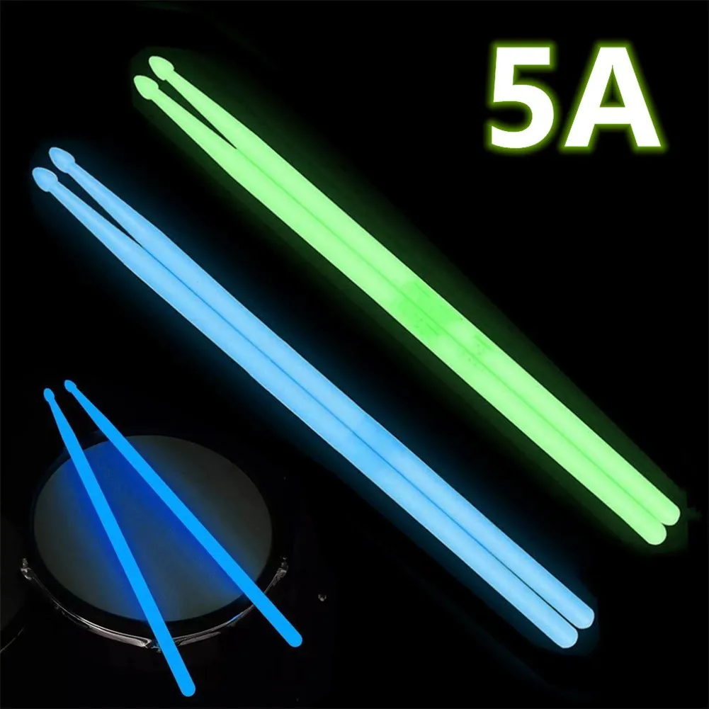 

1Pair 5A Luminous Drumstick Glow In The Dark Stage Fluorescent Drums Stick Parts For Jazz Electronic Dumb Drum Player Instrument