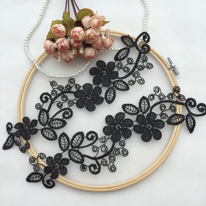 4Pcs/Set Vintage Black Flower Embroidery Lace Appliqued Fabric Jacquard Ribbon Sewing Trims Patch Scrapbooking | Дом и сад