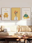 Настенная картина из мультфильма Be Your Cat, скандинавский плакат с свежими цветами, простая иллюстрация для домашний декор гостиной без рамки