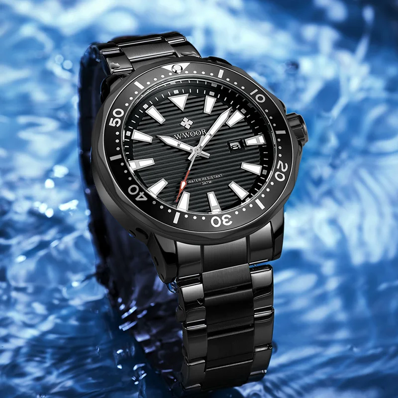 2021 WWOOR New Men Watches Full Black Top Business Brand Luxury Wrist Watch Quartz Shock Resistant Sport Watch For Men Relogio