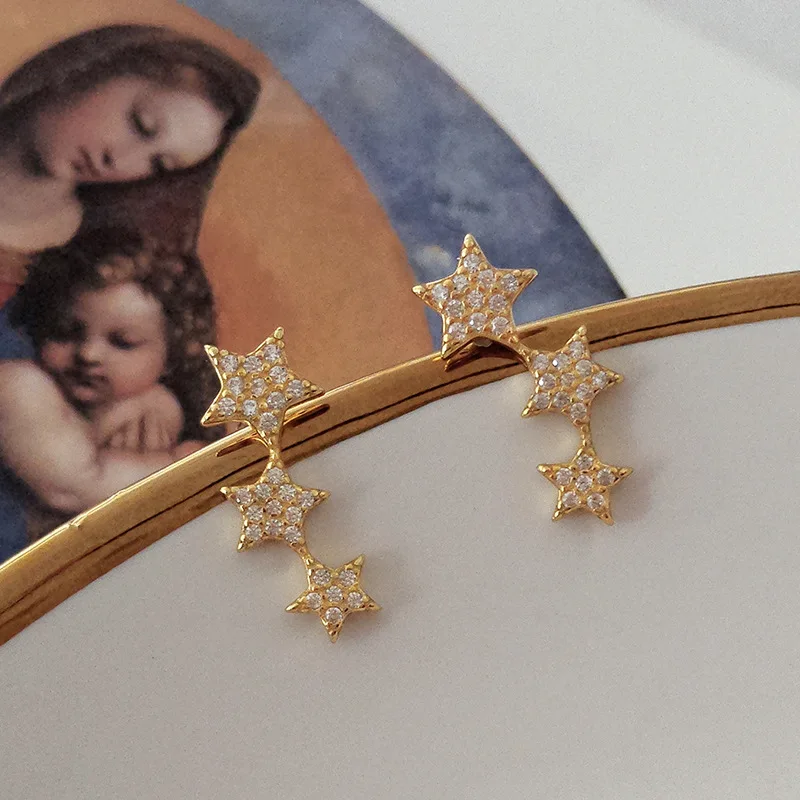 925 Sterling Silver Fashion Zircon Star/Circle Irregular Stud Earring Ear Ring Bone Wild Simple Women Girl Jewelr | Украшения и