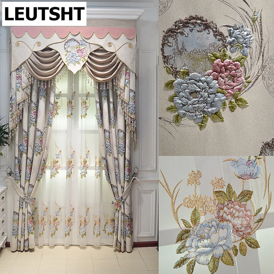 

Синие американские шторы для гостиной, спальни, роскошная 4d-жаккардовая вилла с высококачественной вышивкой, тюль, французское окно