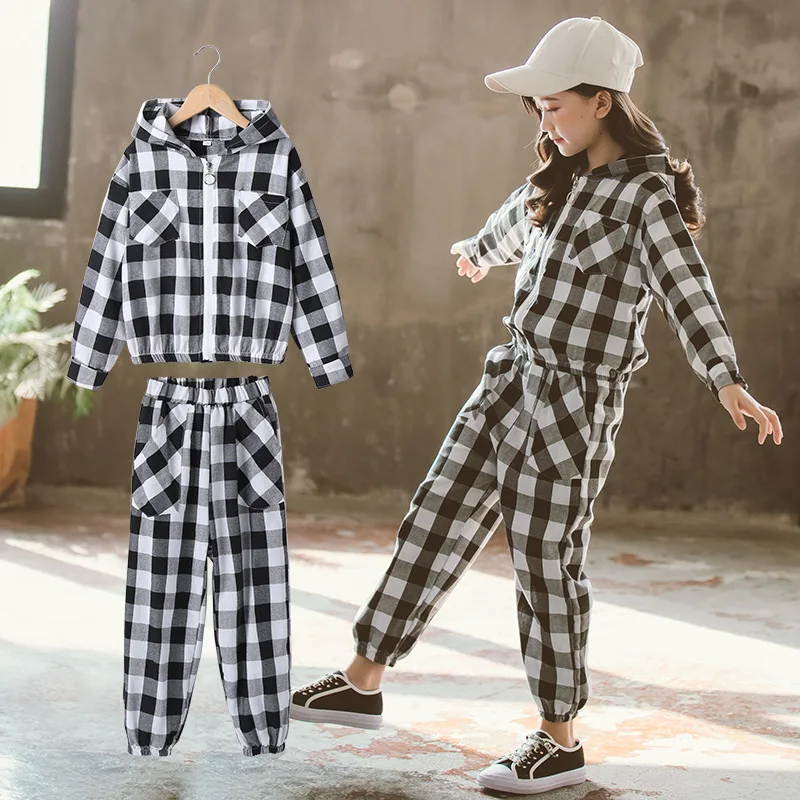 

Stylish Clothes Lattice Suit Spring Autumn Children Clothes Baby Girls Sweatshirts + Dress Kids Teenagers Outwear High Quality