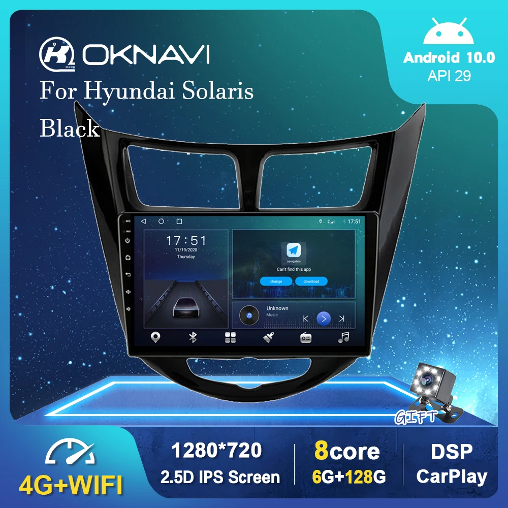 

OKNAVI Android 10.0 GPS Car Radio For Hyundai Solaris 2010 2011 2012 2013 2014 2015 2016 Carplay Stereo Auto GPS WIFI No DVD 9â€