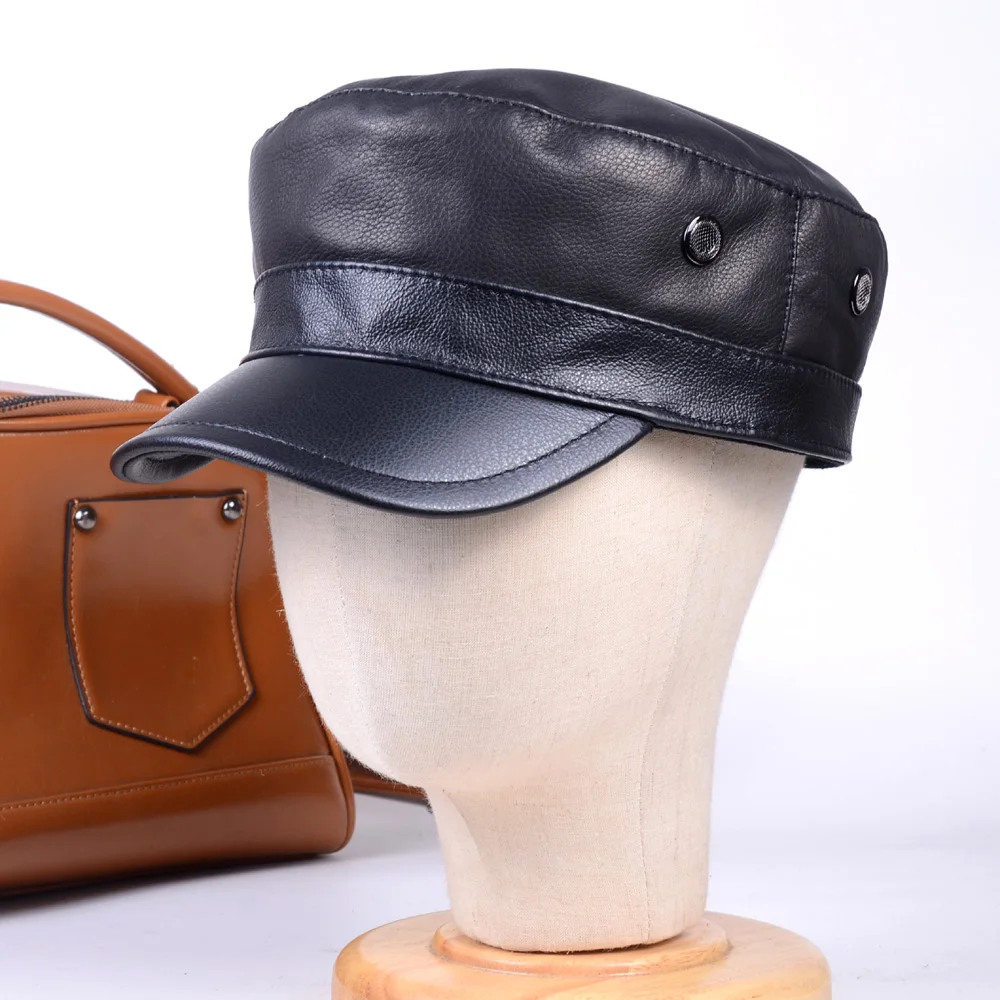 Women's Men's Real Leather Calf Skin Adjustable Military Beret Service Cap Newsboy jazz/Navy/flat/Army Caps/Hats | Аксессуары