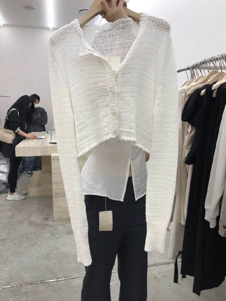 

Винтажный легкий вязанный женский свитер, кардиган, осень, новинка, длинный рукав, тонкий, Повседневный, подходит ко всему, женская верхняя о...