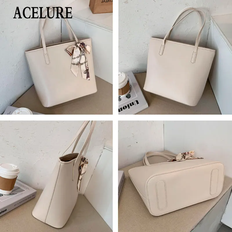 

ACELURE Bow Decor Fashion Casual Totes for Women Solid Soft High Capacity Shoulder Crossbody Bags for Female Ladies Handabgs