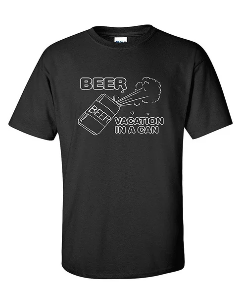 

Beer Vacation in A Can Men's Funny T-Shirt O-Neck short sleeved T shirt summer fashion loose tee shirt For Men
