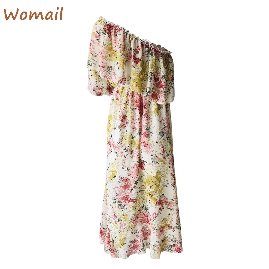 Женское платье с косым воротником женская одежда цветочным принтом в богемном