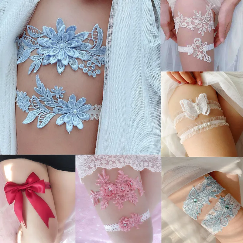 2 шт. Свадебные Подвязки темно-синие с цветочной вышивкой сексуальные подвязки