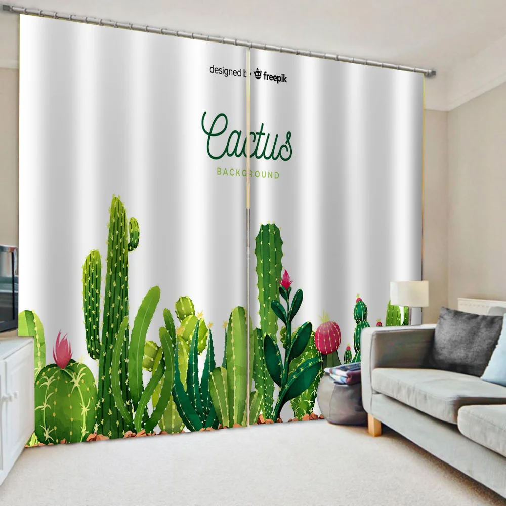 Window Curtain green cactus Curtains For Living Room Bedroom Modern Brief Kids Cortain Drapes Home Decor | Дом и сад