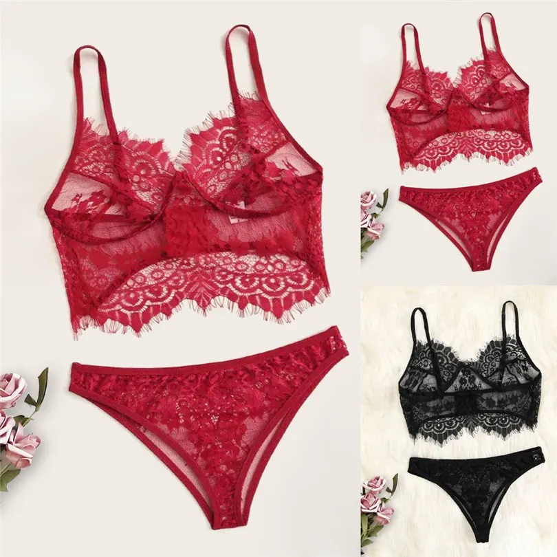 Эротическое женское белье кружевной бюстгальтер с v образным вырезом + стринги